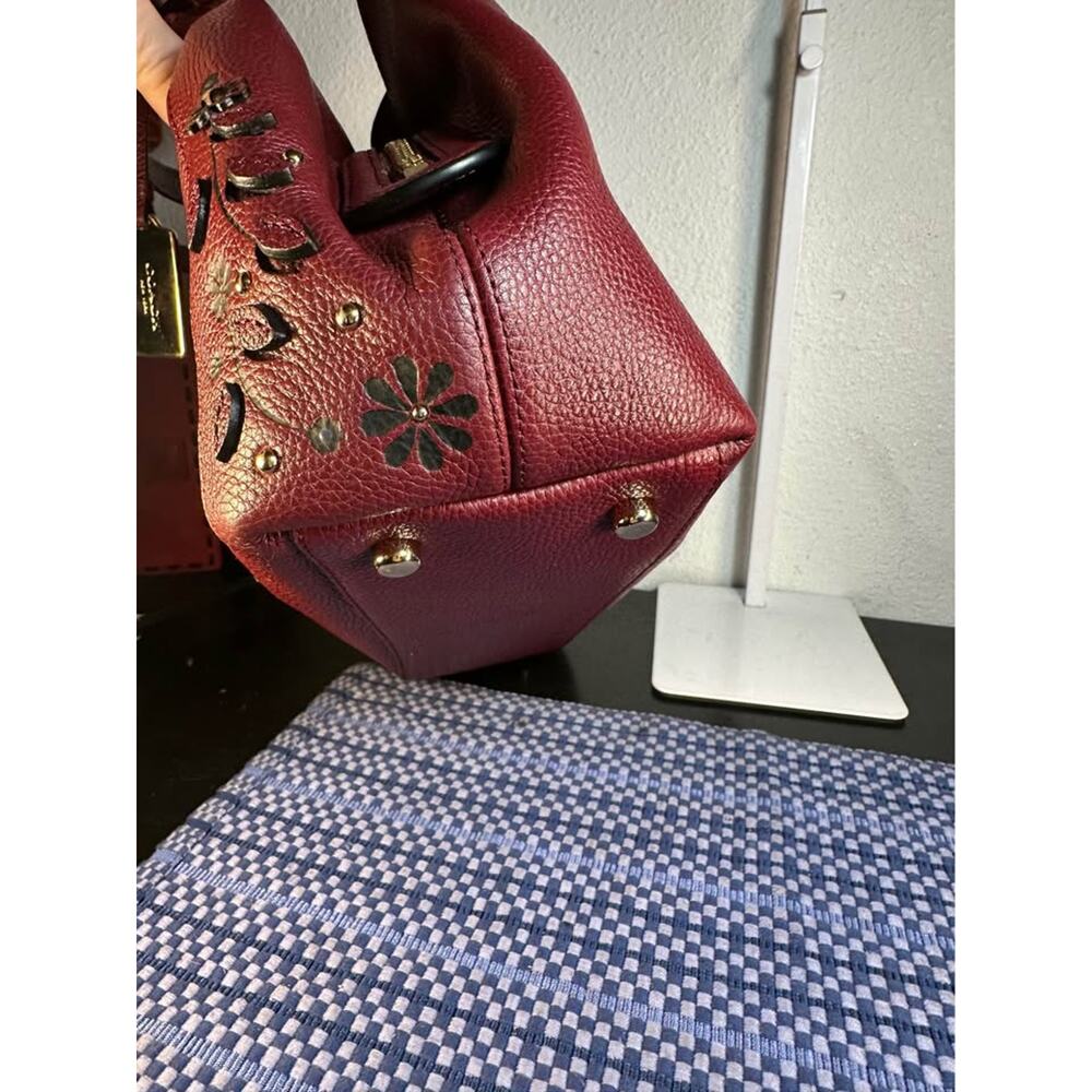 Coach Willow Floral Tea Rose Edie 31 Shoulder Bag Pebbled Leather -Burgundy/Red - Picture 4 of 10